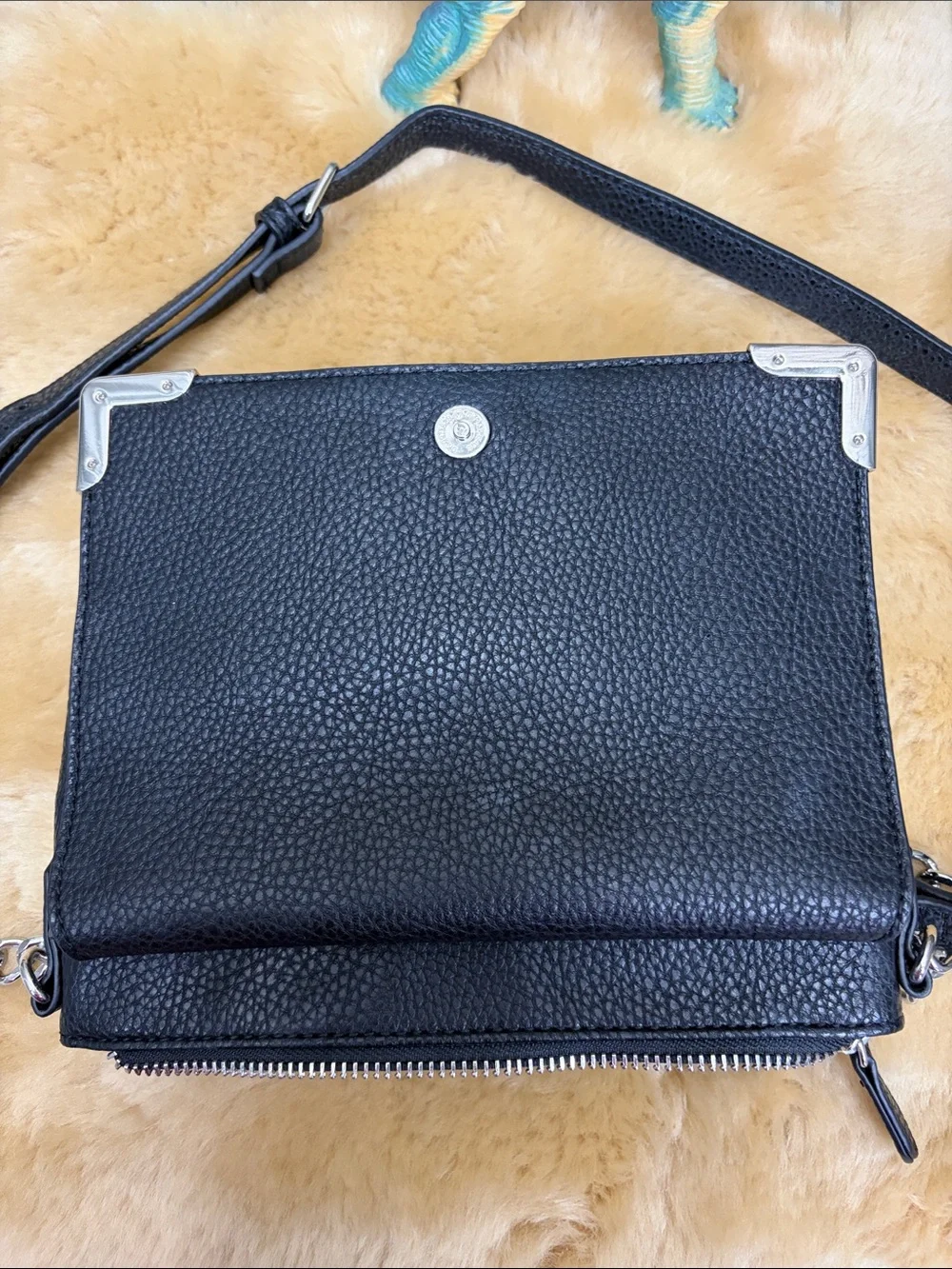 White House Black Market Black Crossbody Bag with Black Suede, Floral Embroidery